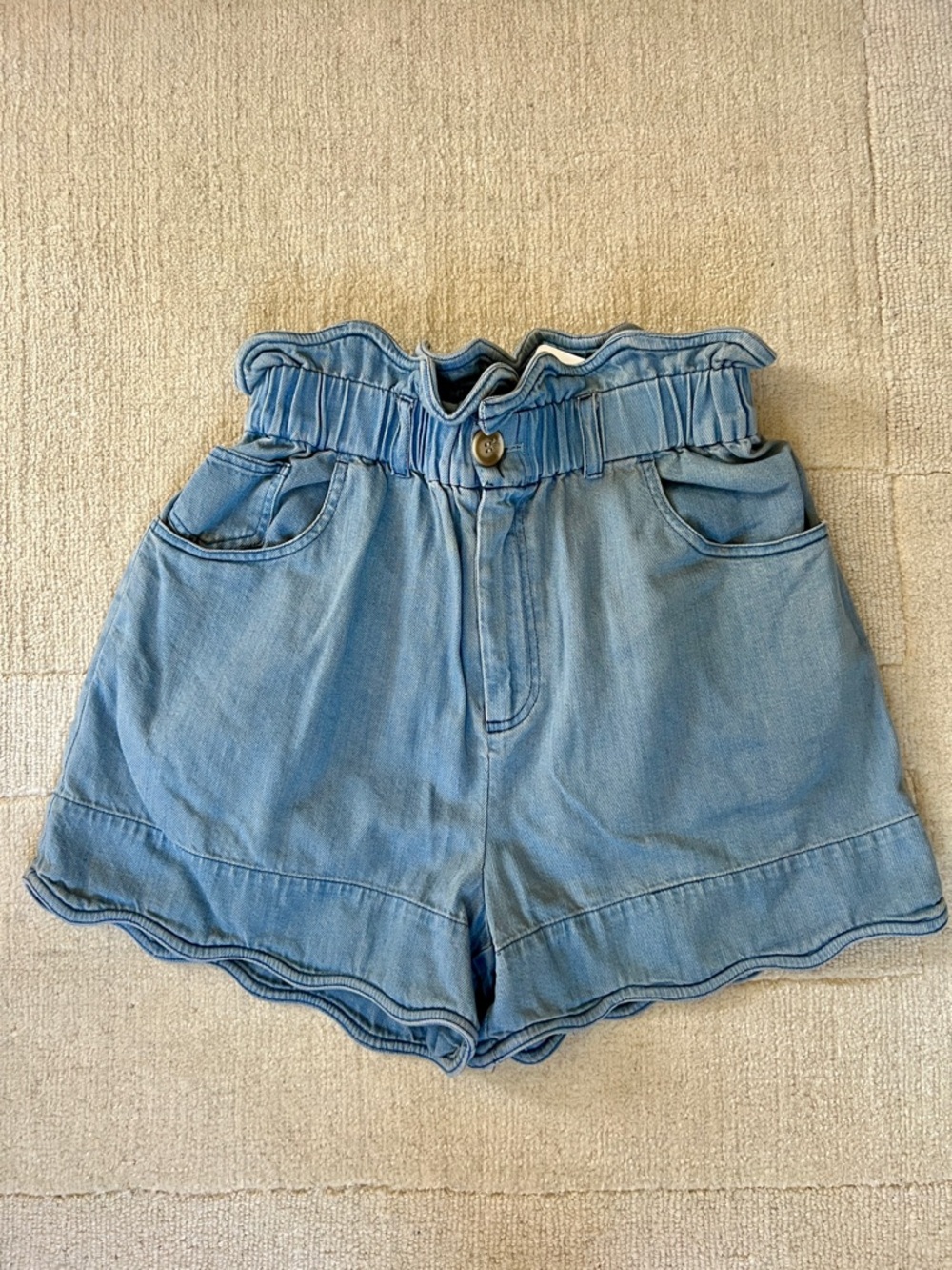 SEA Paper-bag Chambray Shorts. Scalloped hem. Size 2 Like new